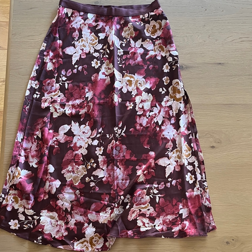 Free People Floral Satin Midi Slip Skirt - Picture 1 of 5